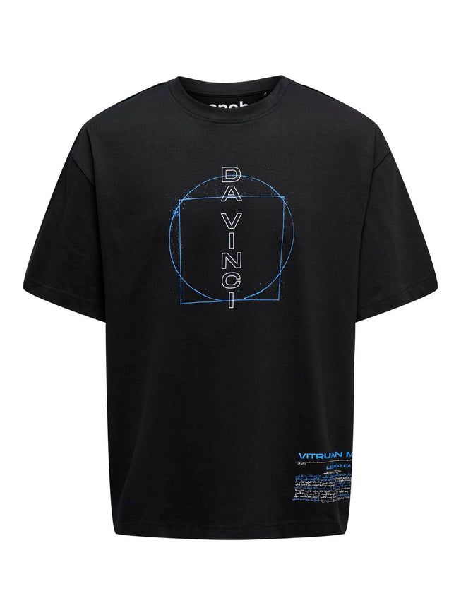 Only & Sons Vinci Frontprint T-Shirt Zwart 