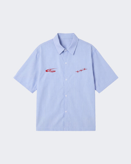 Project X Paris Pin-Stripe Cropped Loose Shirt Blauw