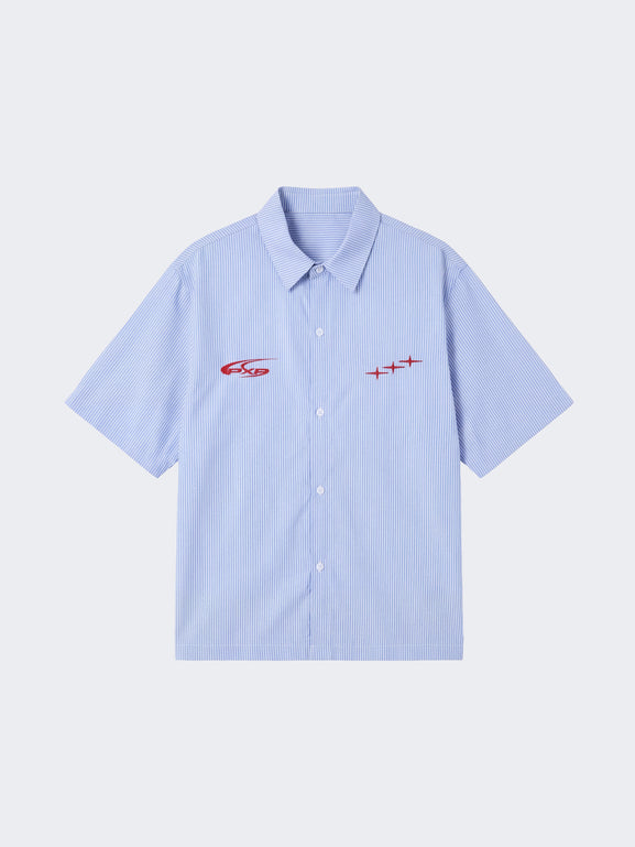 Project X Paris Pin-Stripe Cropped Loose Shirt Blauw