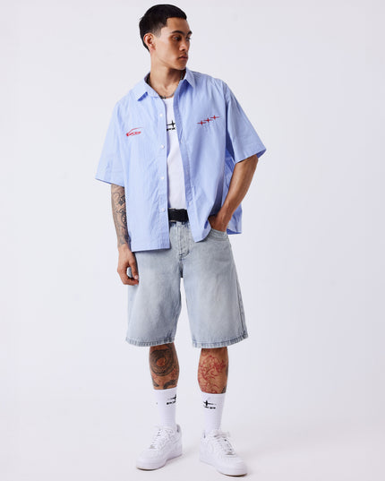 Project X Paris Pin-Stripe Cropped Loose Shirt Blauw