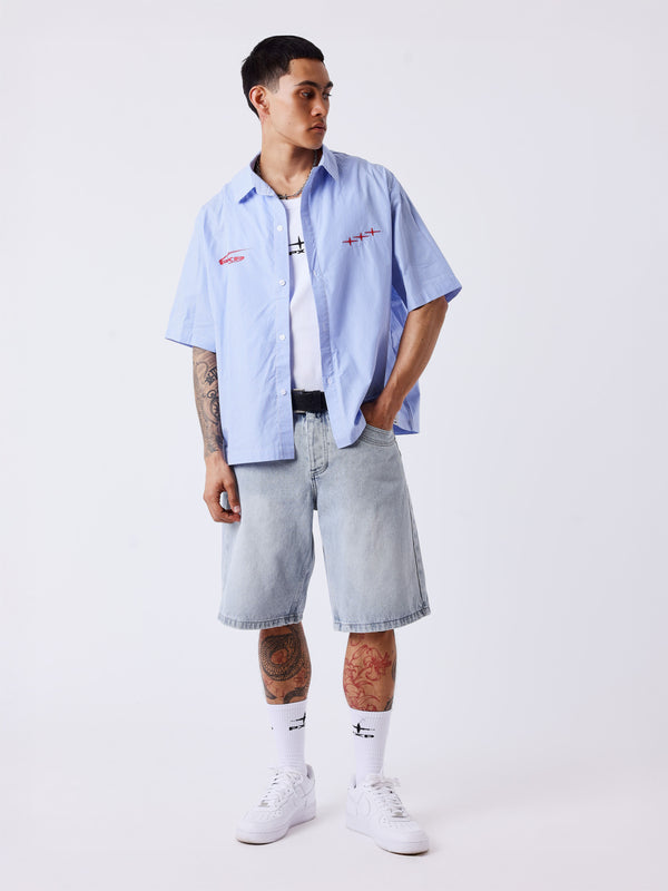 Project X Paris Pin-Stripe Cropped Loose Shirt Blauw