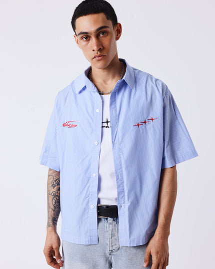 Project X Paris Pin-Stripe Cropped Loose Shirt Blauw
