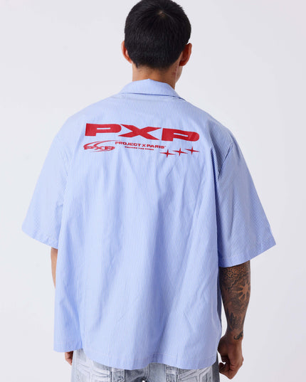 Project X Paris Pin-Stripe Cropped Loose Shirt Blauw