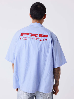 Project X Paris Pin-Stripe Cropped Loose Shirt Blauw