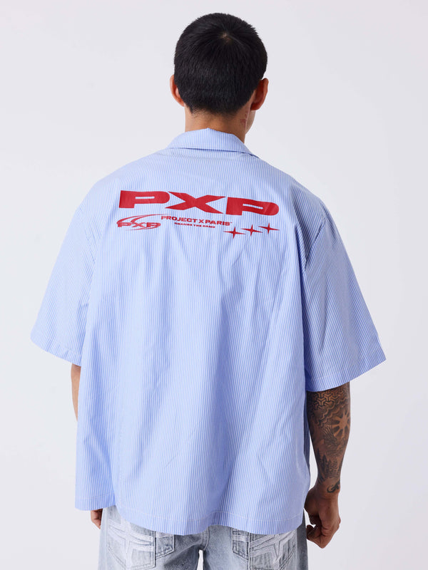 Project X Paris Pin-Stripe Cropped Loose Shirt Blauw