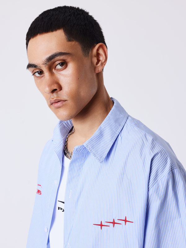 Project X Paris Pin-Stripe Cropped Loose Shirt Blauw