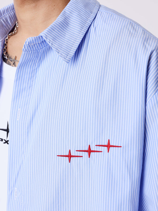 Project X Paris Pin-Stripe Cropped Loose Shirt Blauw