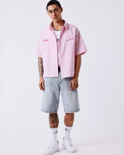 Project X Paris Pin-Stripe Cropped Loose Shirt Roze