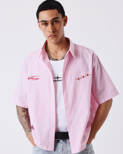Project X Paris Pin-Stripe Cropped Loose Shirt Roze