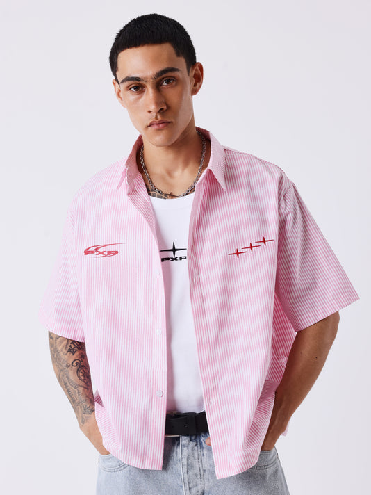 Project X Paris Pin-Stripe Cropped Loose Shirt Roze