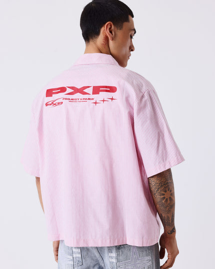 Project X Paris Pin-Stripe Cropped Loose Shirt Roze
