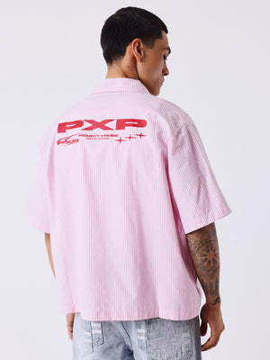 Project X Paris Chemise courte ample à fines rayures rose