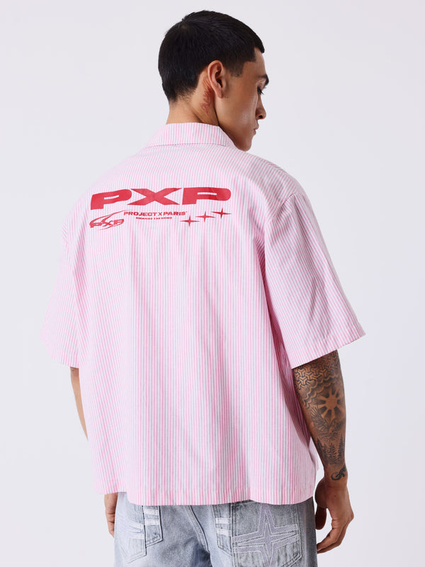Project X Paris Chemise courte ample à fines rayures rose