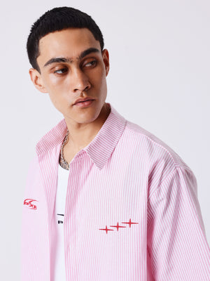 Project X Paris Chemise courte ample à fines rayures rose