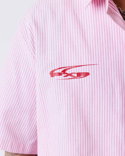 Project X Paris Pin-Stripe Cropped Loose Shirt Roze