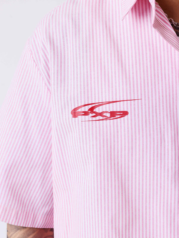 Project X Paris Chemise courte ample à fines rayures rose