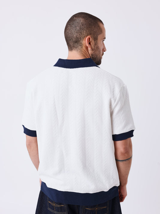 Project X Paris Loose Polo Wit Donkerblauw