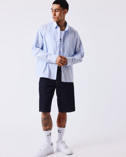 Project X Paris Pin-Stripe Cropped Loose Long Sleeve Shirt Blauw