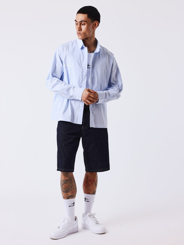 Project X Paris Chemise ample courte à manches longues rayée bleu