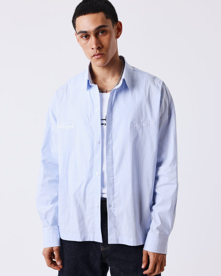 Project X Paris Pin-Stripe Cropped Loose Long Sleeve Shirt Blauw