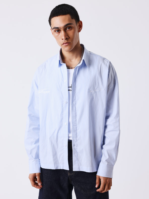 Project X Paris Chemise ample courte à manches longues rayée bleu