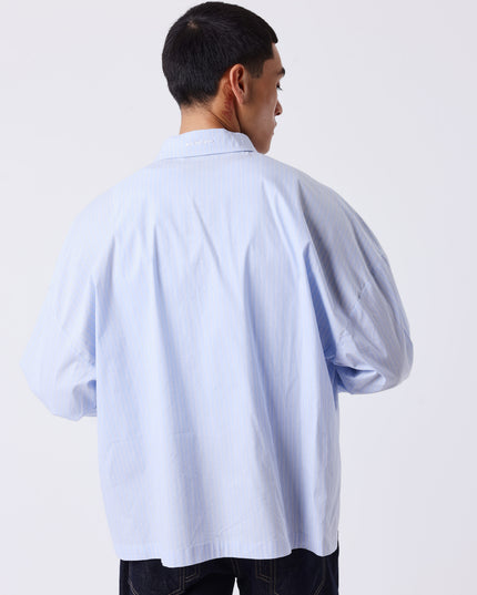 Project X Paris Pin-Stripe Cropped Loose Long Sleeve Shirt Blauw