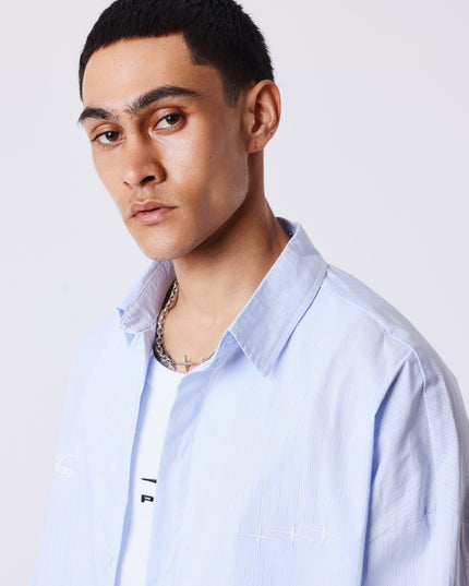 Project X Paris Pin-Stripe Cropped Loose Long Sleeve Shirt Blauw