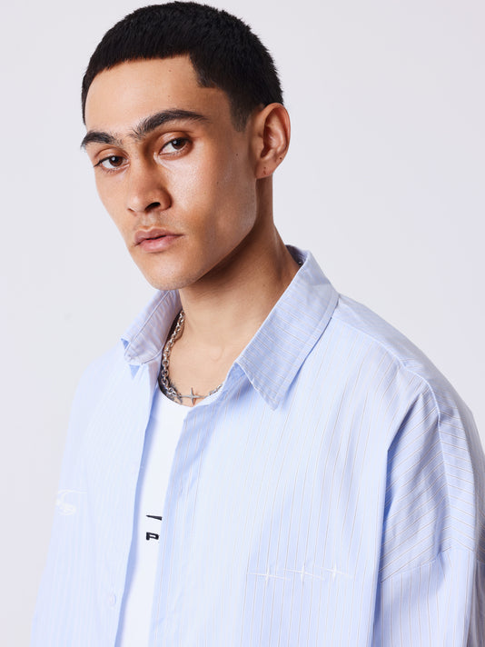 Project X Paris Pin-Stripe Cropped Loose Long Sleeve Shirt Blauw