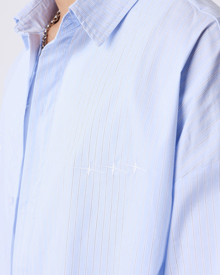 Project X Paris Pin-Stripe Cropped Loose Long Sleeve Shirt Blauw