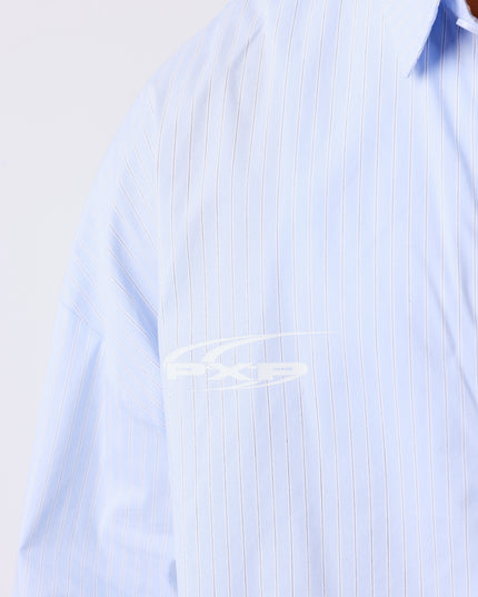 Project X Paris Pin-Stripe Cropped Loose Long Sleeve Shirt Blauw