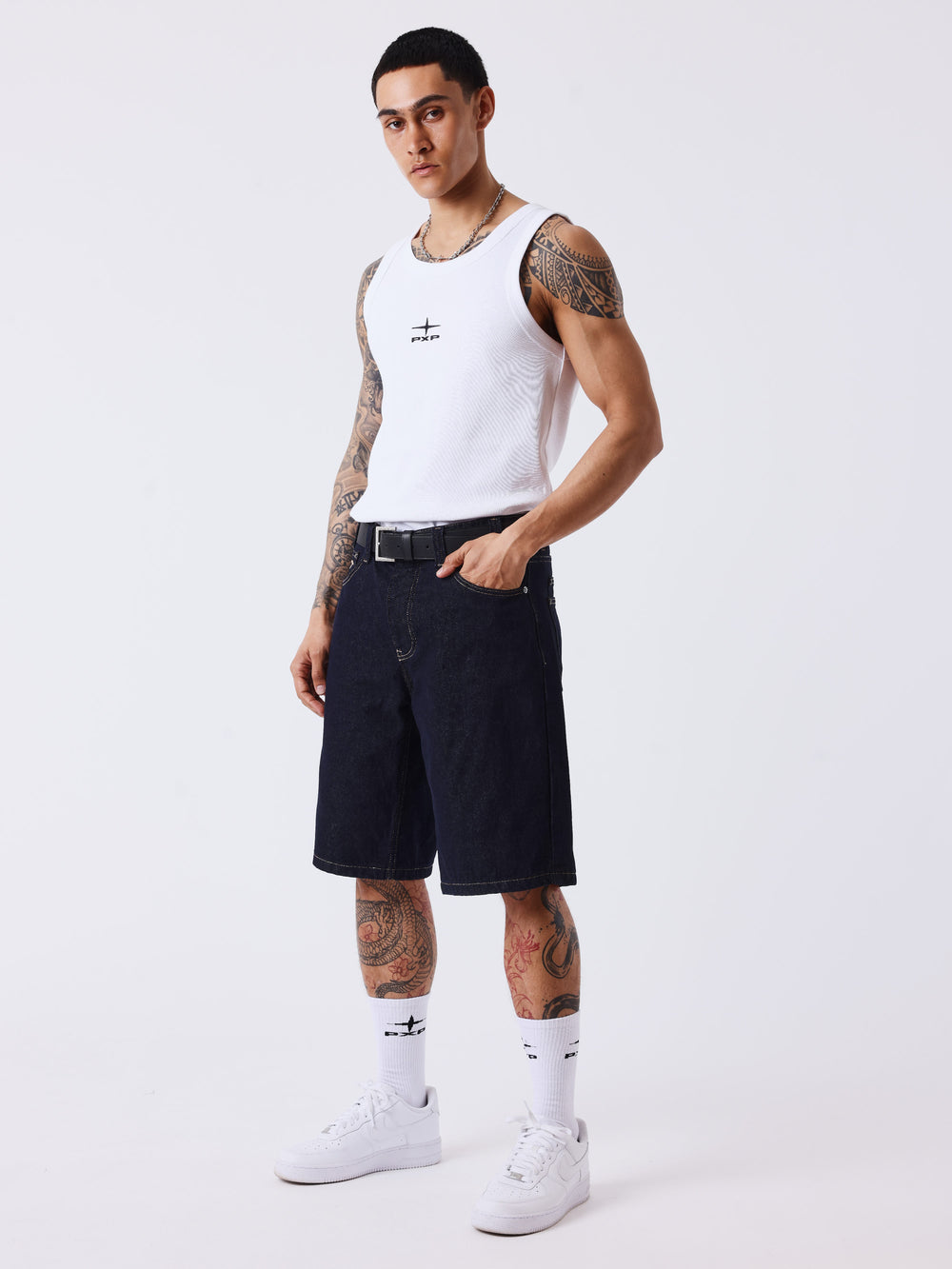 Project X Paris Double Pocket Denim Short Dark Blue