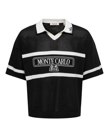 Only & Sons Sace Life Split Neck Polo Zwart Wit