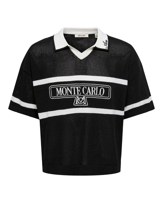 Only & Sons Sace Life Split Neck Polo Zwart Wit