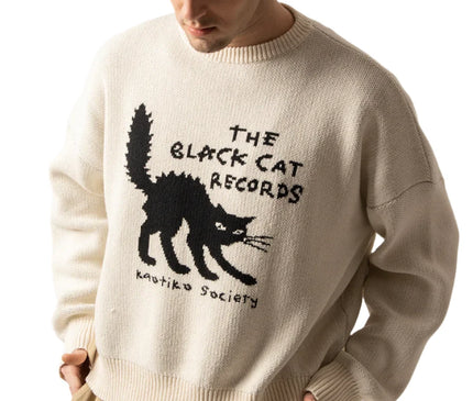 Kaotiko The Black Cat Record Sweater Ivory