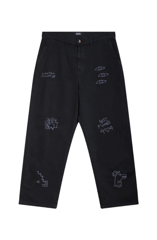 Pantalon Long Brodé Kaotiko Relaxed Urban Noir