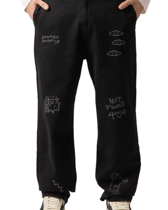 Kaotiko Relaxed Urban Embroided Lange Broek Zwart