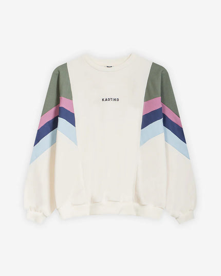 Kaotiko Sweater Crème met Vergrijsd Groen en Llila en Diep Wijnrood