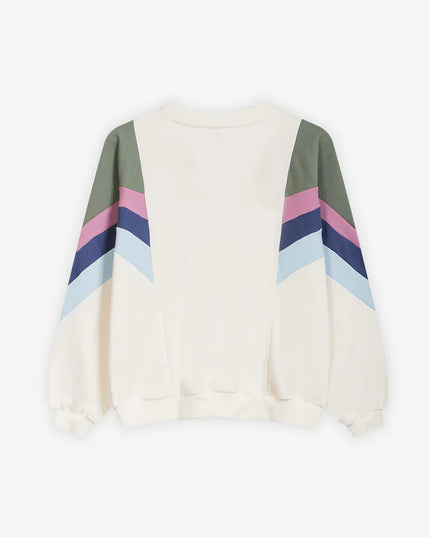 Kaotiko Sweater Crème met Vergrijsd Groen en Llila en Diep Wijnrood
