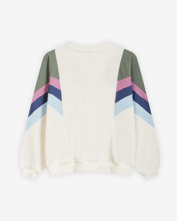 Kaotiko Sweater Crème met Vergrijsd Groen en Llila en Diep Wijnrood