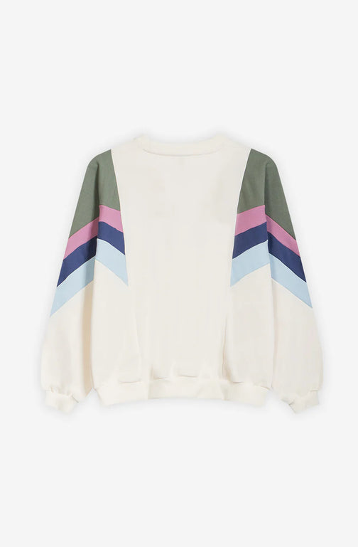 Kaotiko Sweater Crème met Vergrijsd Groen en Llila en Diep Wijnrood