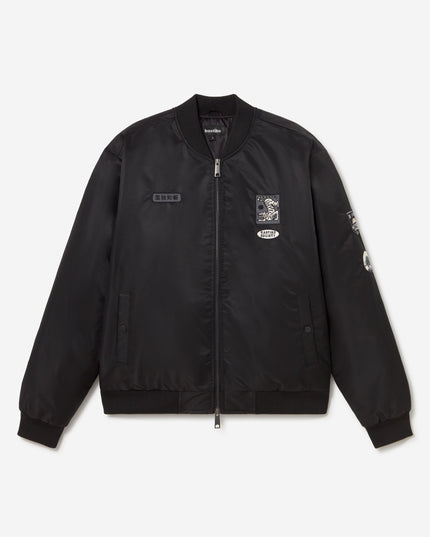 Kaotiko Asakusa bomber zwart, voorkant met rits en geborduurde patches