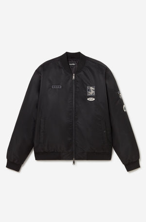 Kaotiko Asakusa bomber zwart, voorkant met rits en geborduurde patches