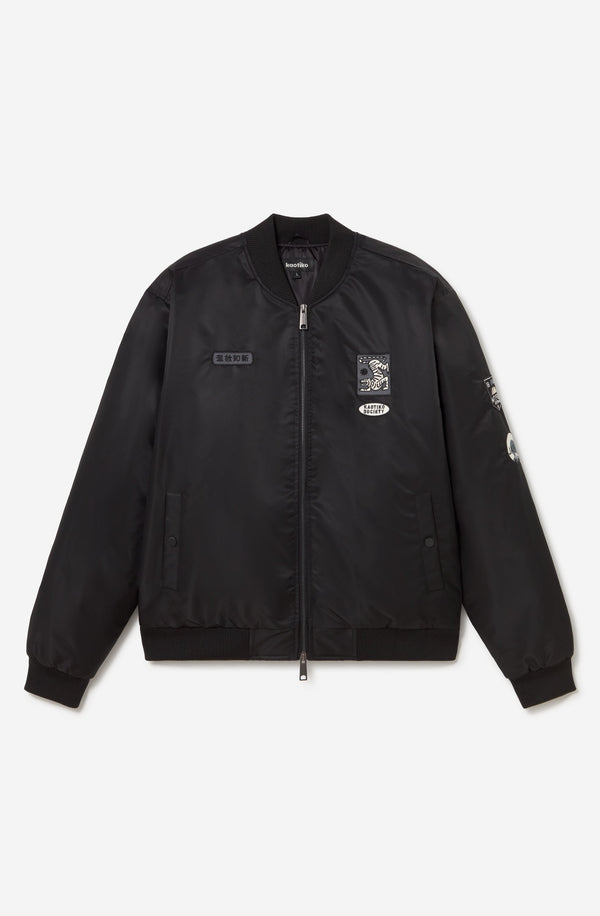 Kaotiko Asakusa bomber zwart, voorkant met rits en geborduurde patches