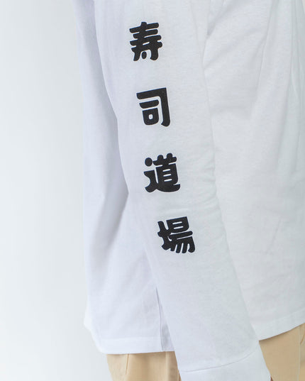 Kaotiko Noodle Temple longsleeve wit, close-up van de Japanse karakters op de mouw