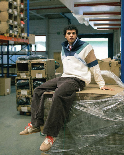 Kaotiko Crew Aleck Sweater Met Rits Wit / Blauw in magazijn