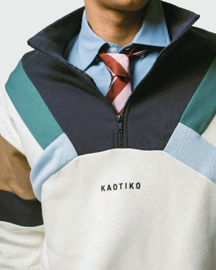 Kaotiko Crew Aleck Sweater Met Rits Wit / Blauw cu