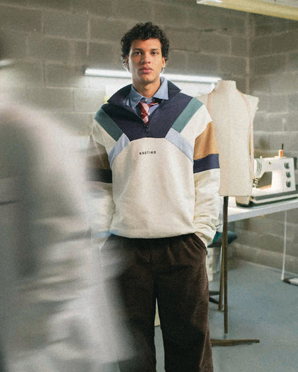 Kaotiko Crew Aleck Sweater Met Rits Wit / Blauw verre aanzicht