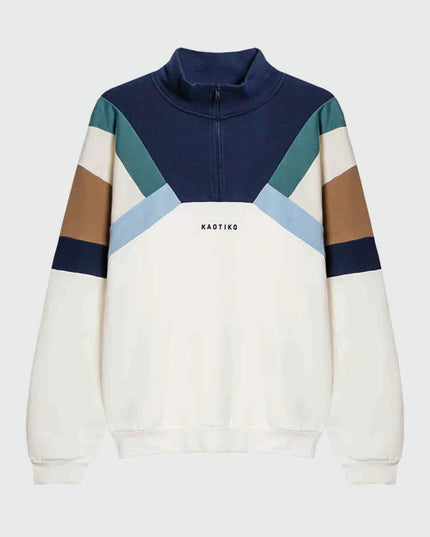  Kaotiko Crew Aleck Sweater Met Rits Wit / Blauw no model