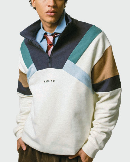 Kaotiko Crew Aleck Sweater Met Rits Wit / Blauw voor