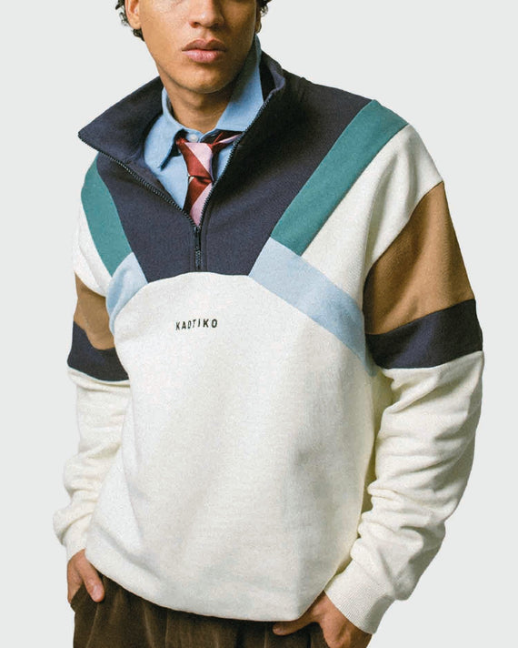 Kaotiko Crew Aleck Sweater Met Rits Wit / Blauw voor
